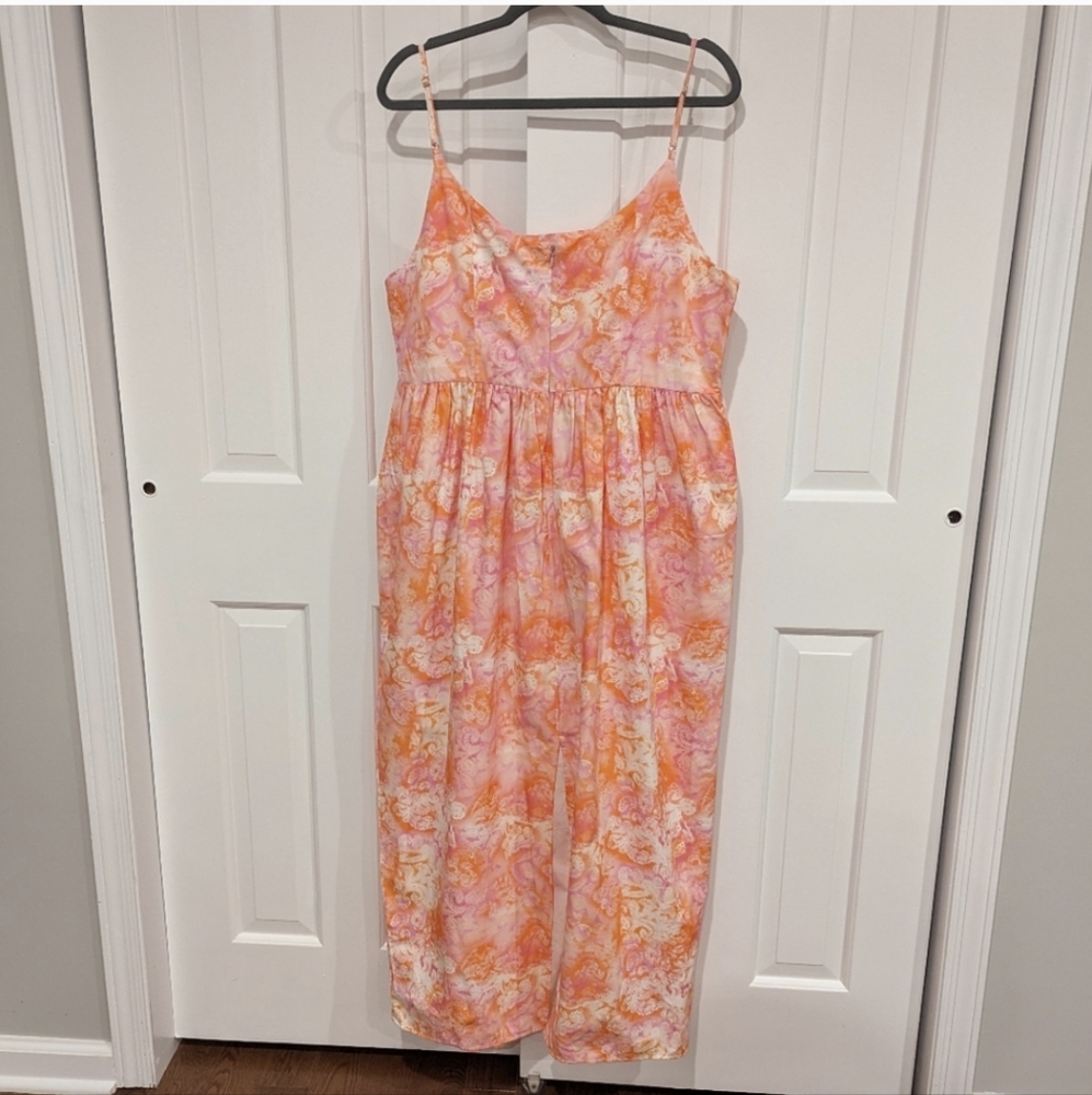 Topshop Dress 14 Pink Orange Sleeveless Maxi Midi Cutout Poplin - Picture 6 of 12